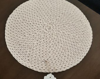 Handmade Crochet Placemat, Round Cotton Table Mat, Neutral Beige Dining Table Decor, Modern Farmhouse Table Setting