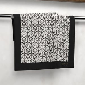 Cotton-Poly 28"x16"  Vintage Pixel Art Geometric Monochrome Pattern Hand Towel |