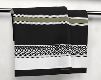 Toalla de mano vintage de algodón y poliéster de 71 x 40 cm con rayas aztecas. Ideal para cocina, baño y decoración.