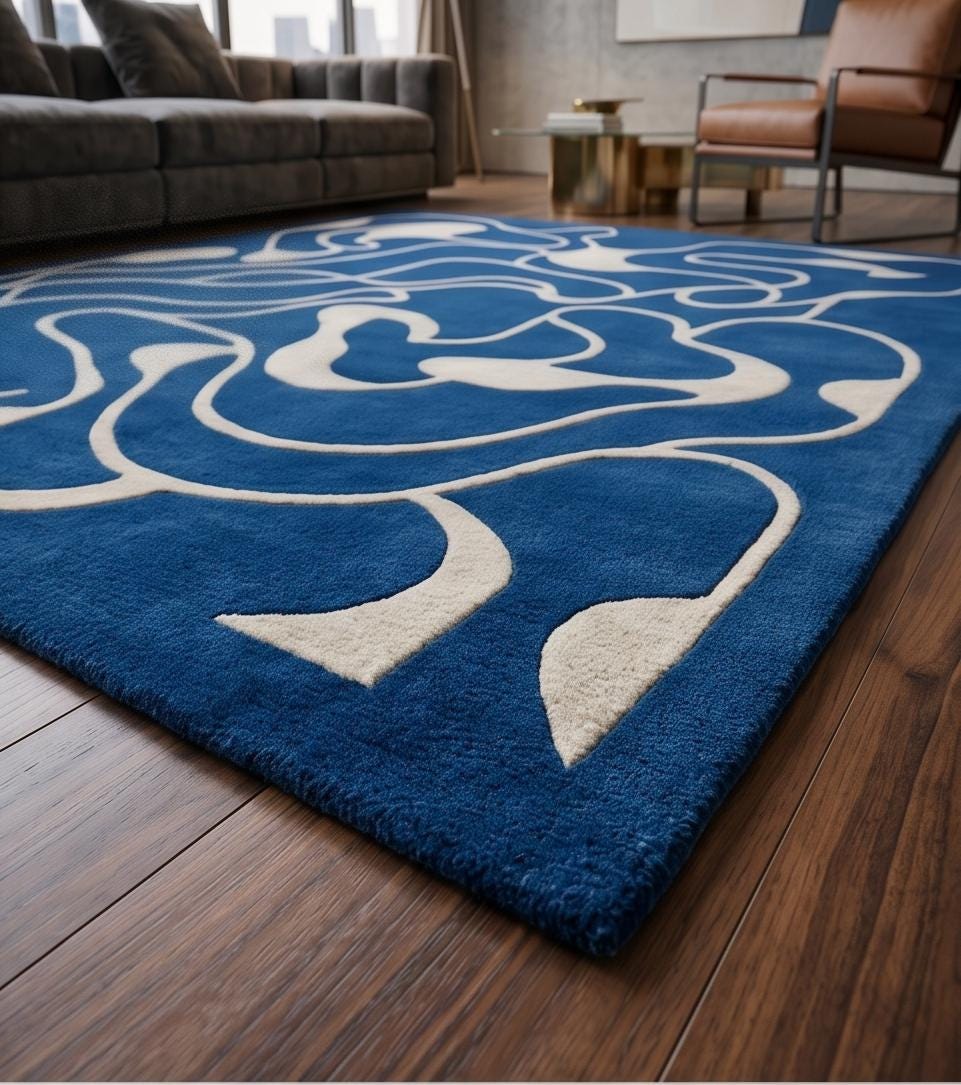 Hand Tufted Abstract Blue and White Area Rug, Wavy Swirl Contemporary ...