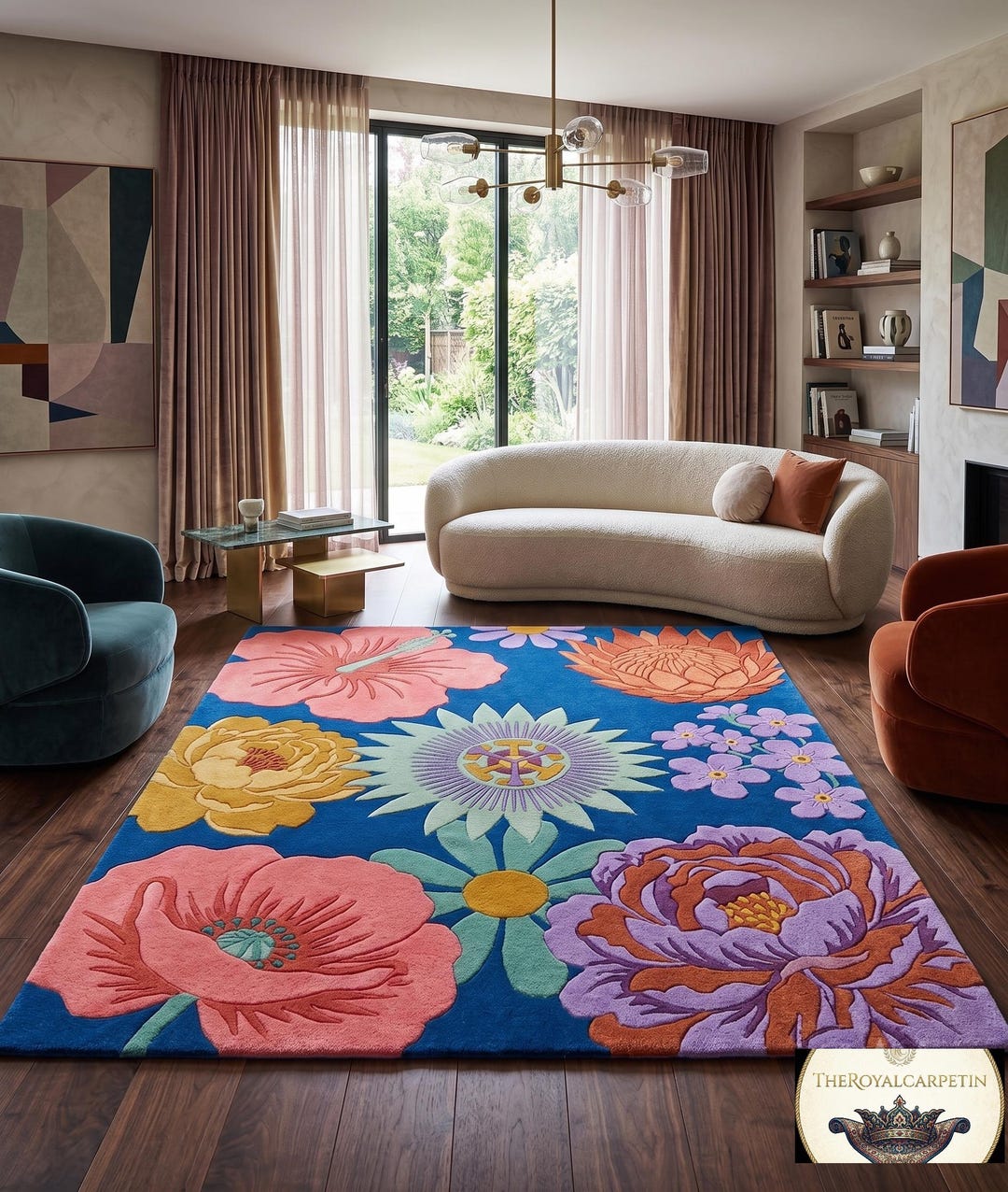 9x12 Colorful Floral Hand Tufted Wool Rug, Blue Botanical Area Rug ...