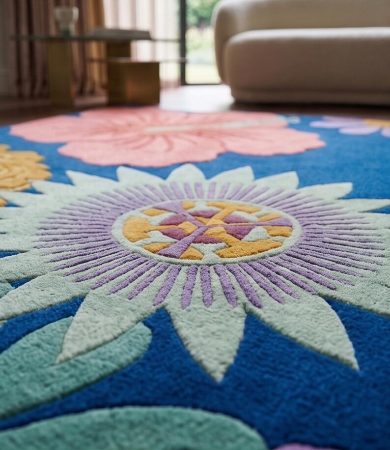9x12 Colorful Floral Hand Tufted Wool Rug, Blue Botanical Area Rug ...