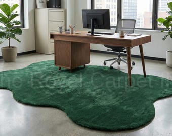 Green Moss Rug, Hand Tufted Solid Wool Area Rug, 9x12 Irregular Shape Rug, Forest Green Aesthetic Decor for Living Room, Office or Bedroom