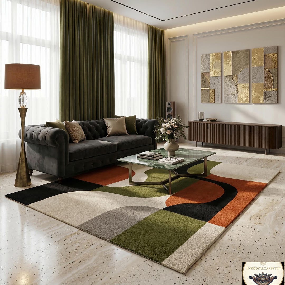 Mid Century Modern Hand Tufted Wool Area Rug | Abstract Geometric ...