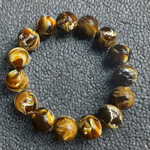 14mm Root Coffee Amber Bracelet | Genuine Fossilized Tree Resin - UV Reactive