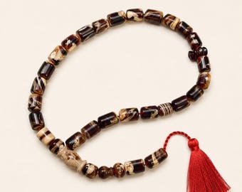 Indonesian Clay Amber Prayer Beads Necklace 21 Inch, 18mm Tasbih, Meditation Worry Beads