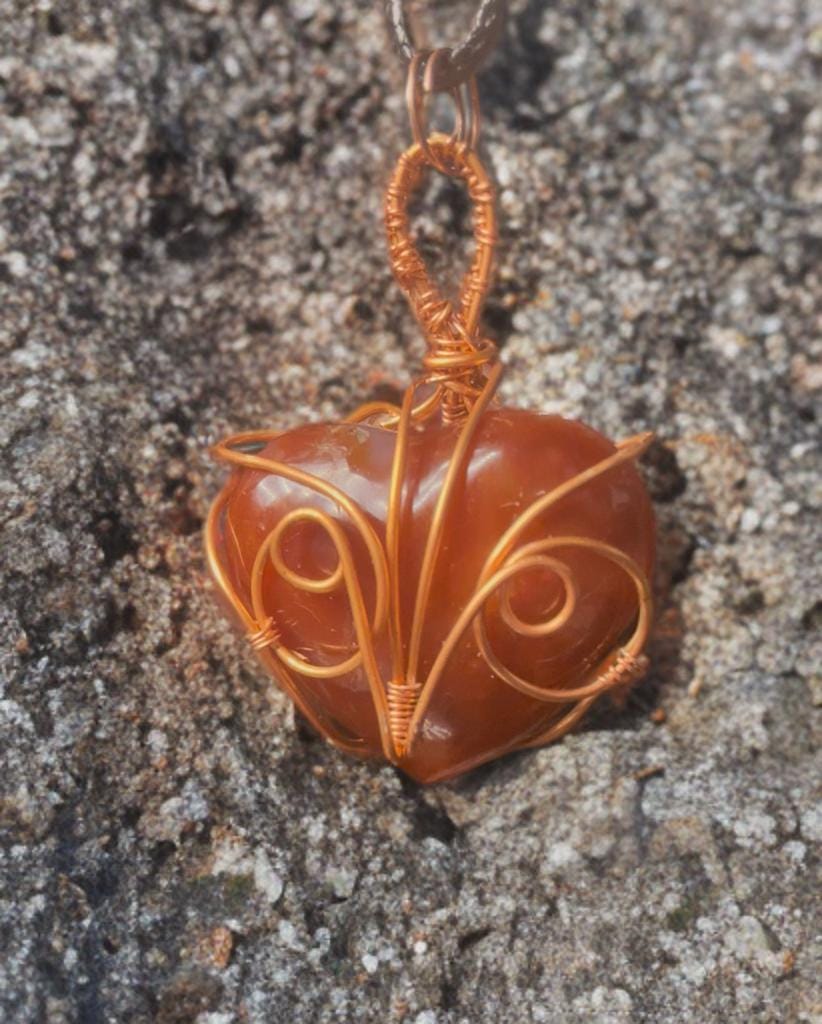 Carnelian Heart Owl Necklace
