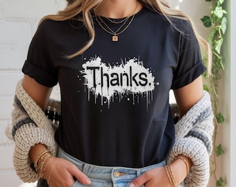 Graffiti Thanks Graphic Tee, Streetwear Urban Style T-Shirt