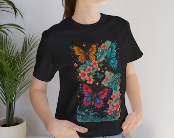Butterfly Garden T-Shirt | Colorful Floral Illustration, Nature Lover Gift