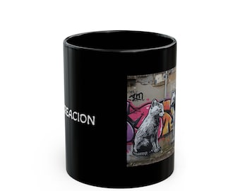 Graffiti Raccoon Mug | Black Ceramic Coffee Cup
