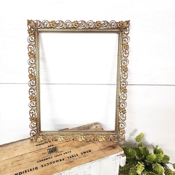 Salvaged Standing Style Frame without Backing or Glass, Ornate, Gold in Color, Aged, Supplies, DIY, #3855