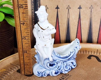 Vintage Ceramic Lady on Waves Planter, Blue and White Planter, Vintage Ceramic Planter, Home Decor, Home Accent, #3839