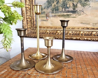 Vintage Brass Skinny Stemmed Candleholders, Set of Four, Vintage Brass Decor, Home Decor, Home Accents, Used Aged Candleholders, #3830