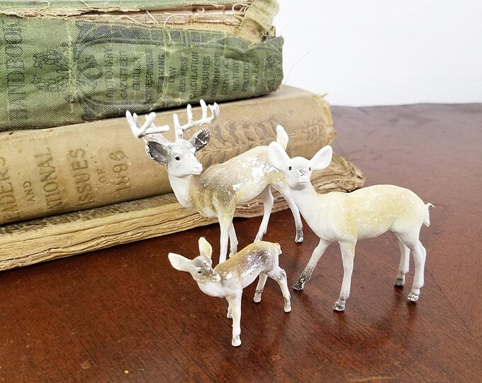 Small Plastic Deer, Set of Three, Shabby Cottage Holiday Deer, Plastic