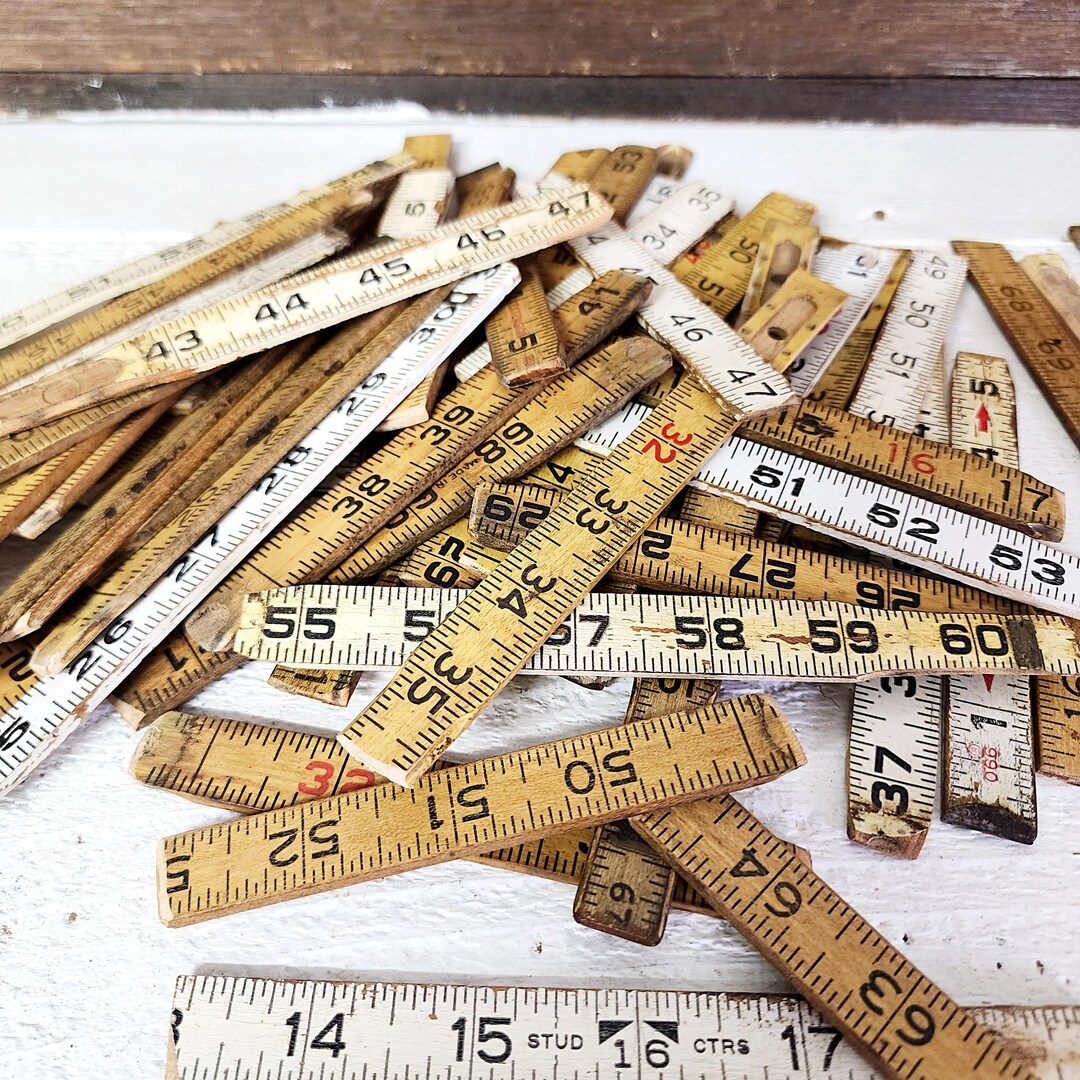 Random Object With Ruler Ten Random Wood Ruler Pieces, Vintage Folding Ruler Pieces, Altered Art ...
