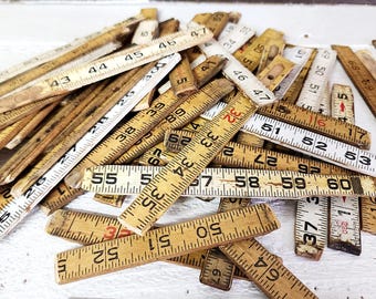Diez piezas de reglas de madera aleatorias, piezas de reglas plegables vintage, materiales de arte alterados, ensamblaje, envejecido, #5717