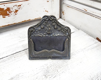 Vintage Brass Business Card Stand, Patina, Office Decor, Home Accent, #5691