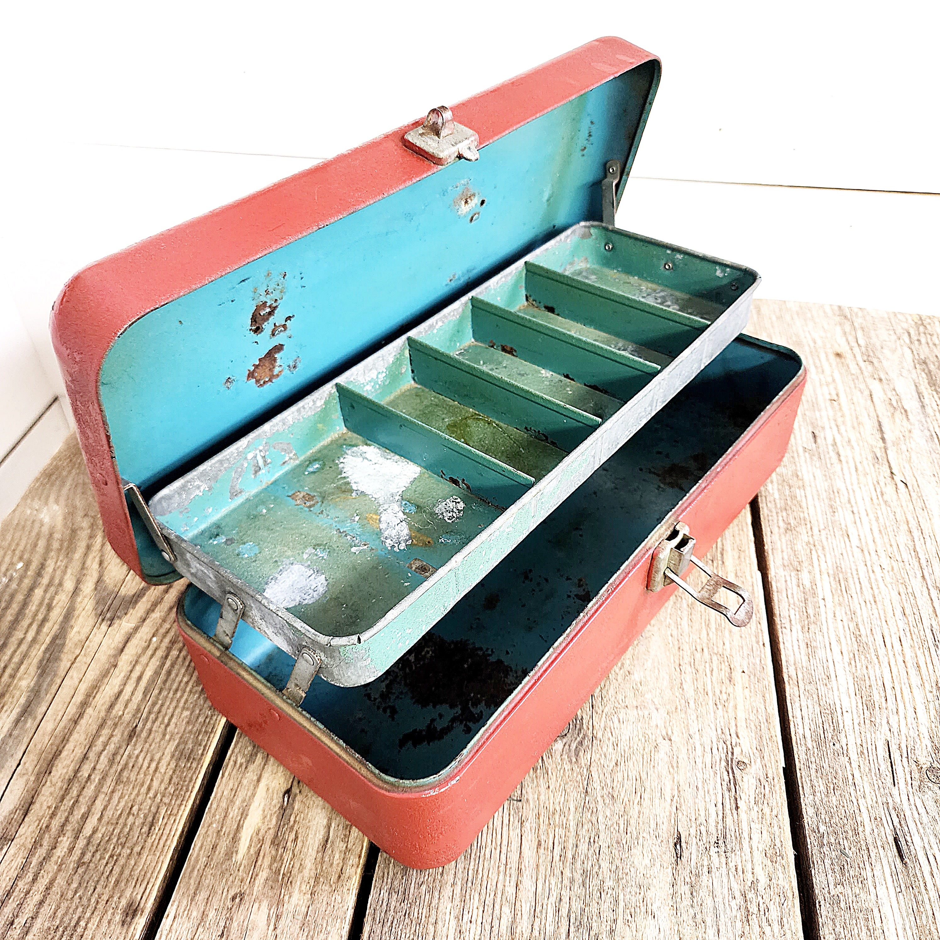 Vintage Metal Tackle Box, Brick Red, Old Fishing Box, Storage Box, Display  Box, Rusty and Aged, Christmas Display Box, #3352
