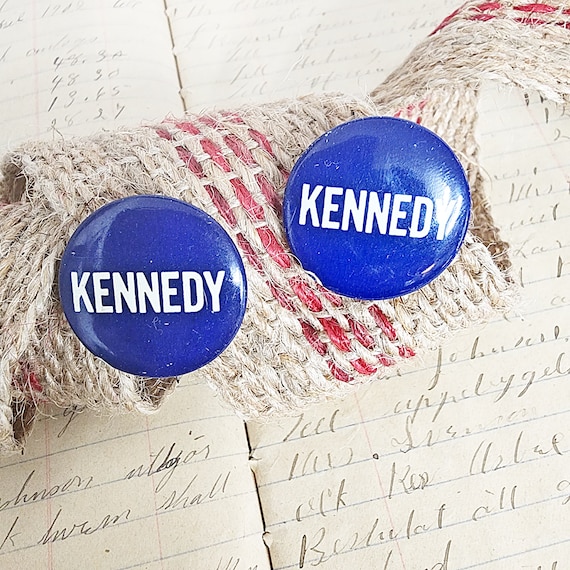 Kennedy Campaign Buttons, Two Buttons, Navy Blue … - image 1