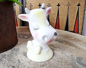 Vintage Ceramic Cow Salt Shaker, Missing Cork, Cow Head Salt Shaker, Japan, Knick Knack, Collectible, #3825