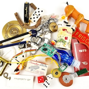 Junk Drawer of Supplies, Found Objects, Assemblage, Altered Art Supplies, Odds and Ends, Aged, Small Pieces, Supplies, #1956