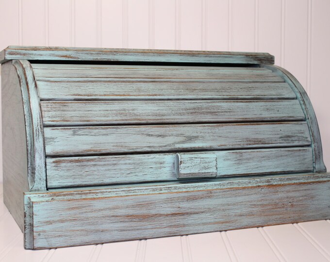 Vintage Wooden Roll Top Bread Boxupcyled in Robin's Egg Etsy