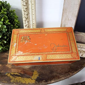 Boîte de bonbons vintage Johnston : boîte de chocolat de collection orange et or