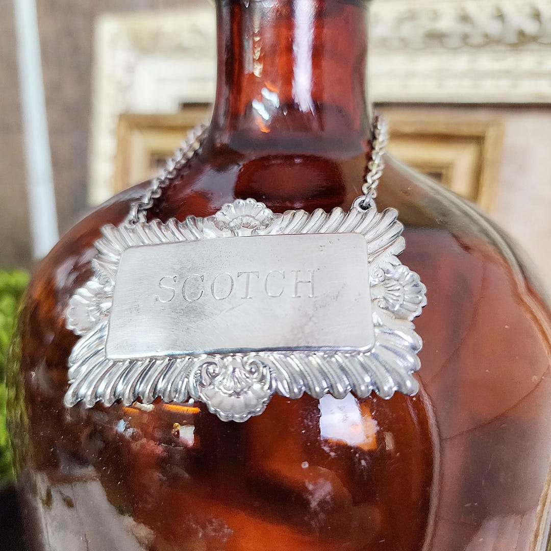 Vintage Scotch Decanter Tag, Scotch Liquor Chain, Ornate Rectangle ...
