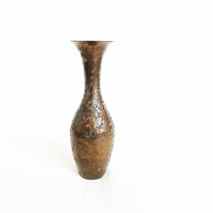 Vintage Brass Etched Vase, 8-1/2 Inches Tall, Copper in Color, Made in India, Aged, Home Decor, #2483