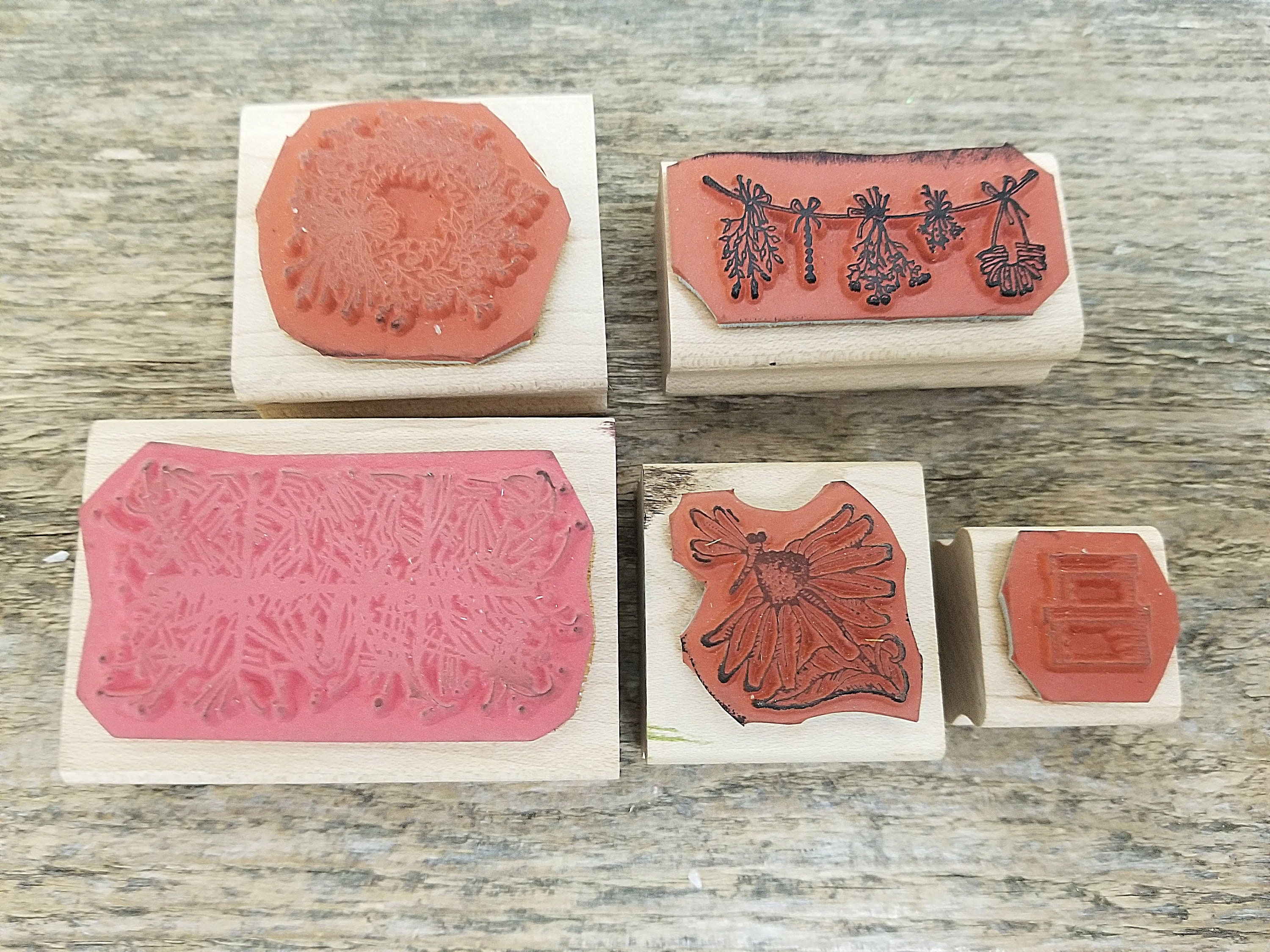 Vintage Rubber Stamps Set of Five Used Mixed Rubber Stamps Etsy