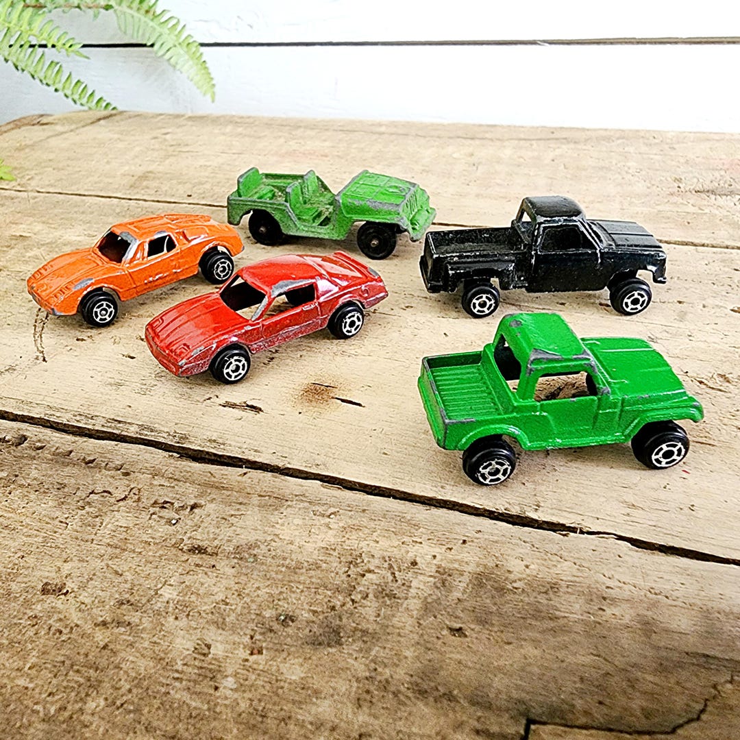 Five Vintage Toy Metal Cars, Mixed Styles of Cars, Aged, Chippy Paint ...