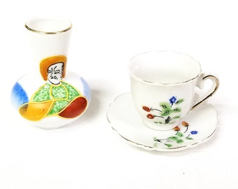 Small Vintage Ceramic Vase and Cup and Saucer Knick Knacks, Collectible Knick Knacks, Decor, #2277