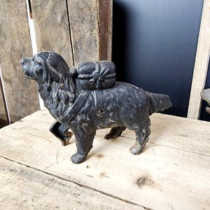 Vintage Cast Metal St. Bernard Bank, Rusty and Aged, Collectible, Heavy Metal Dog Bank, Coin Bank, Home Accent, #4641