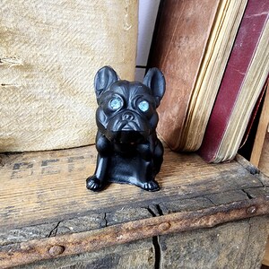 Antique 1930's Westmoreland Black Satin Glass French Bulldog