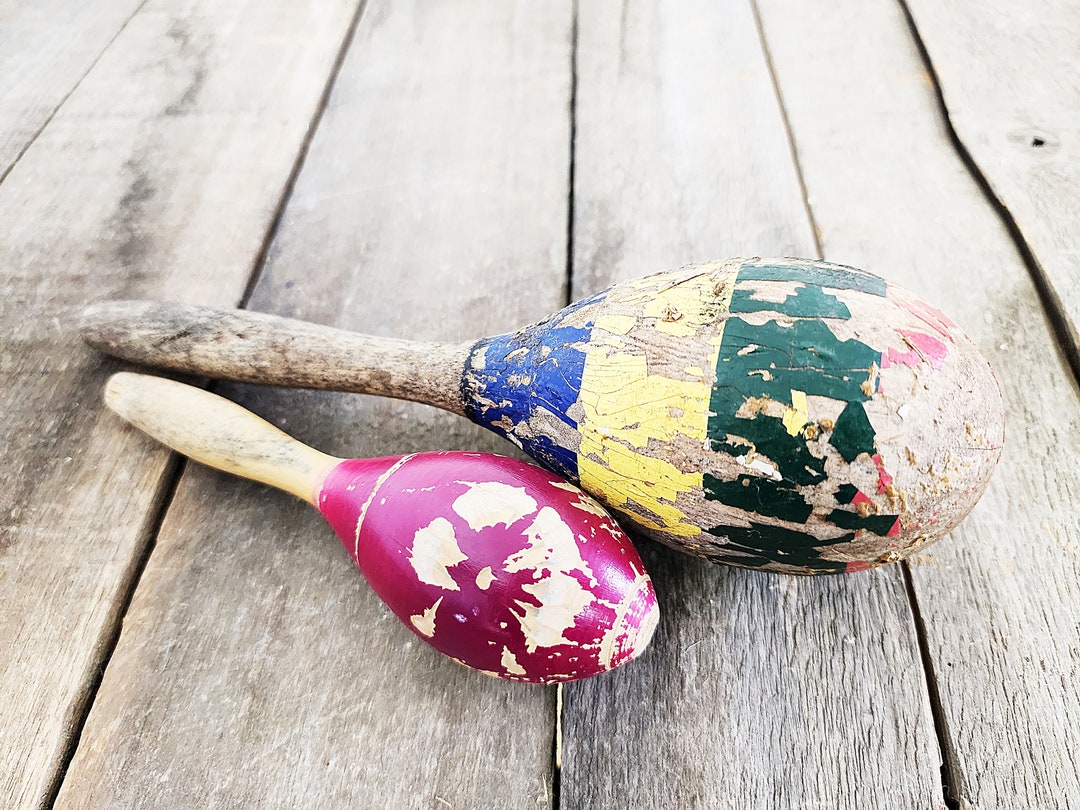 Set of Two Vintage Maraca's, Vintage Wooden Shakers, Heavy Age