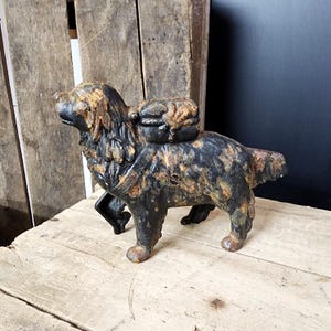 Vintage Cast Metal St. Bernard Bank, Rusty and Aged, Collectible, Heavy Metal Dog Bank, Coin Bank, Home Accent, #4640