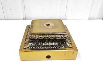 Salvaged Cast Metal Lamp Base, Pre-Owned - Used Lamp Part, Square Shaped, Lamp Replacement Part