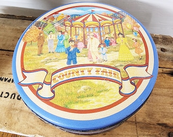 Vintage County Fair Tin, Round Metal Tin, 6 1/2 Inch Diameter, Collectible, Home Accents, #3862