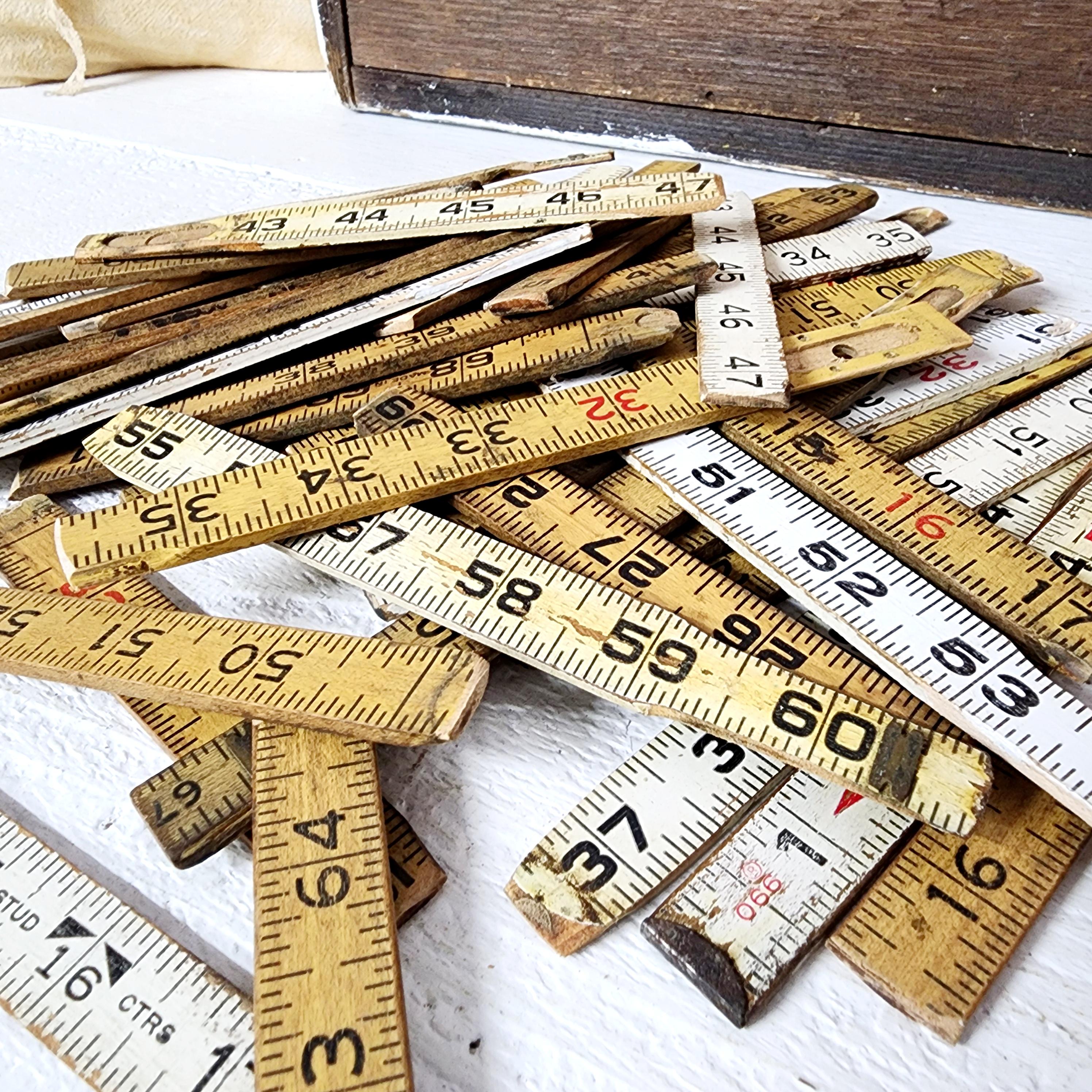 Ten Random Wood Ruler Pieces, Vintage Folding Ruler Pieces, Altered Art ...