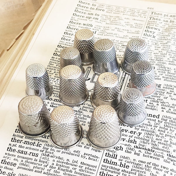 One Dozen Aged Metal Thimbles, Mixed Sizes, Supplies, Altered Art Supplies, Mixed Media Supplies, Fairy Garden Supplies, #2549