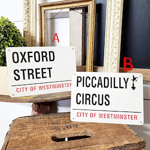 Carte postale jumbo vintage City of Westminster, plaque de rue vintage, éphémères vintage, carte postale souvenir, Oxford Street, Piccadilly Street, #4425