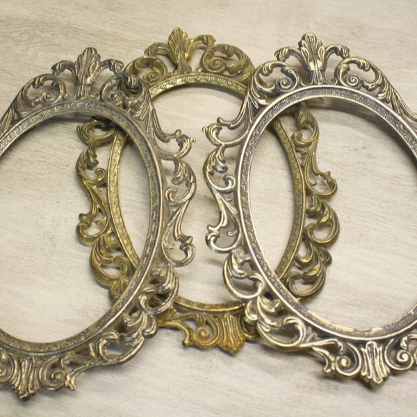 Vintage Metal Ornate Oval Frames - Set of 3 - Gold and Bronze - Wall Hangings - Supplies