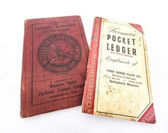 Antique Cement Workers Handbook and Vintage Farmer's Pocket Ledger Handbook, Set of Two, Heavily Aged, Vintage Ephemera, Scrapbooking, #2734