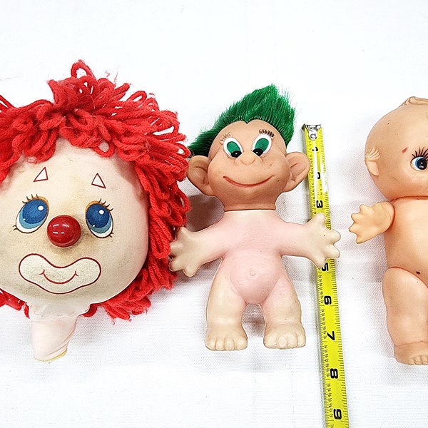 Salvaged Dolls for Parts, Kewpie Doll, Styrofoam Clown Head, Mixed Materials, Creepy Doll Parts, Halloween Decor, Aged, #2974