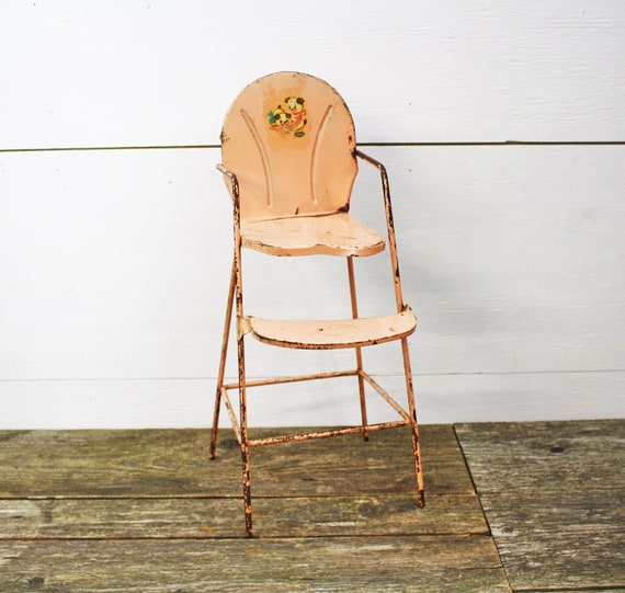 vintage metal doll high chair