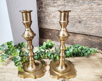 Pair of Vintage Brass Candleholders, Brass Decor, Aged, Home Decor, Dining Table Decor, #2106