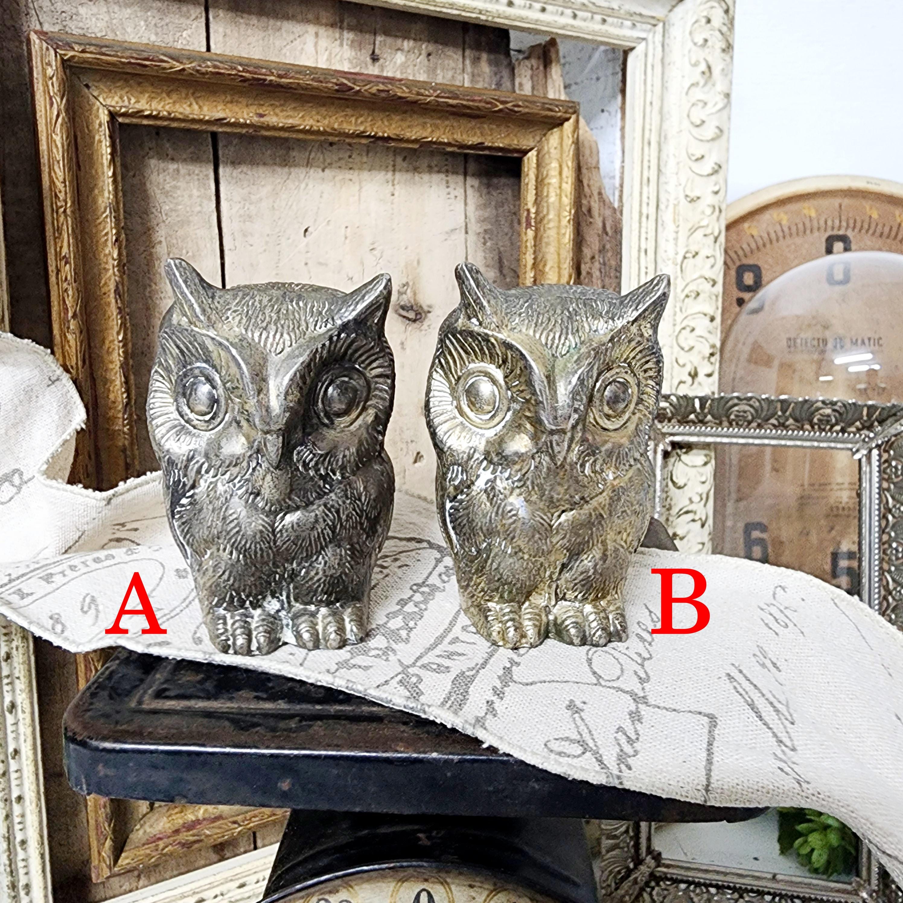 Vintage Cast Metal Owl Paperweight: Silver Home Accent, 3.25" Tall