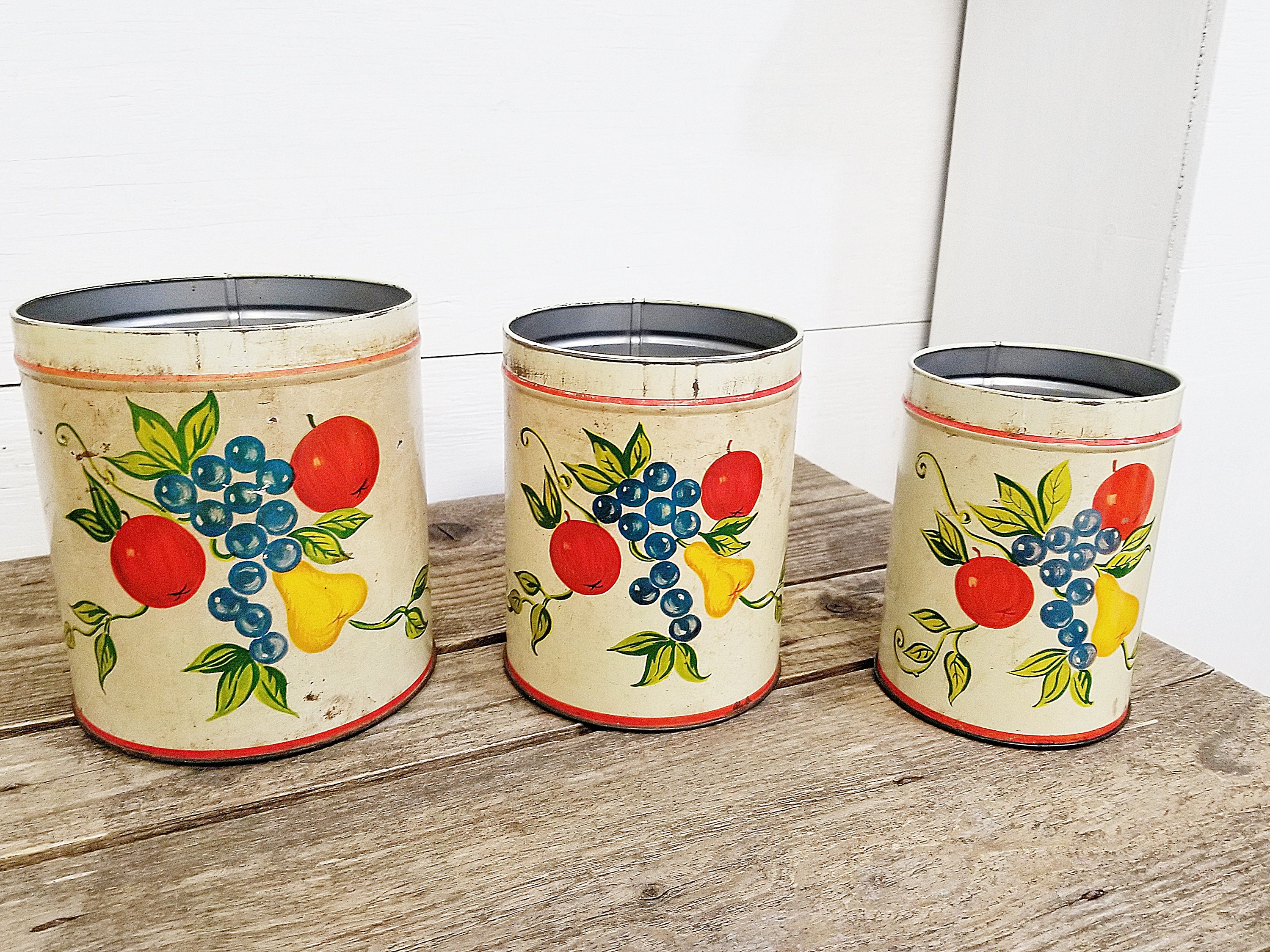 Vintage Kitchen Canisters Fruit Design Set of Three Rusty Etsy