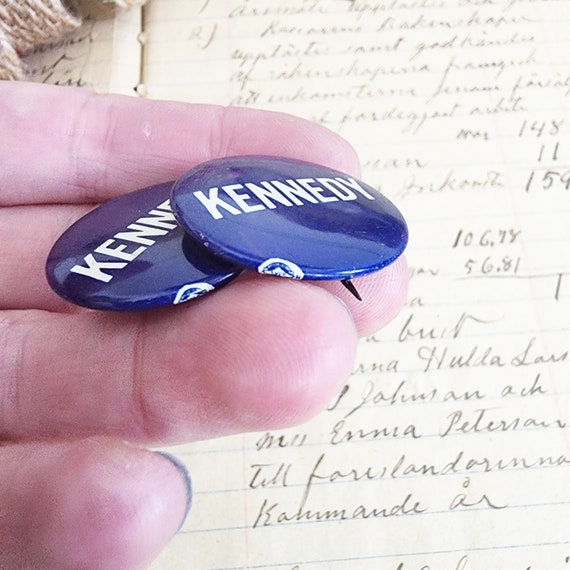 Kennedy Campaign Buttons, Two Buttons, Navy Blue … - image 3