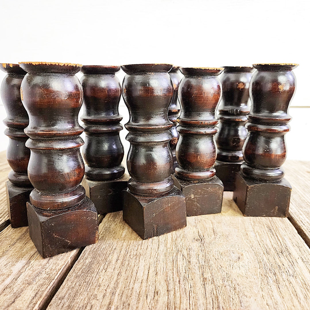 Eight Salvaged Wood Spindles, Chippy and Aged, Approx 6 Tall, Vintage